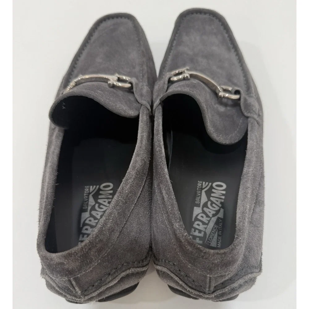 Salvatore Ferragamo Gancini Bit Grey Suede Driving loafers Mens US 9D‎